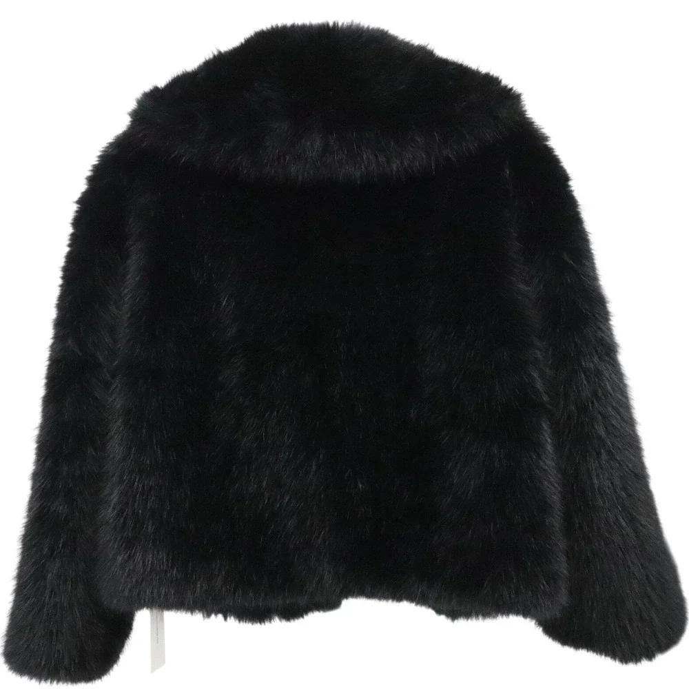 NWT Commense Black Faux Fur Cropped Jacket Shawl Collar Coat M - Picture 3 of 8